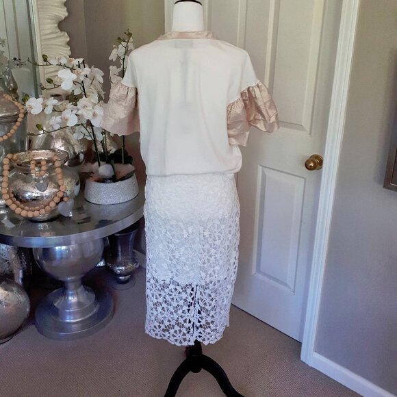 EUC Adiva white floral lace-like overlay midi skirt, S - Picture 8 of 10